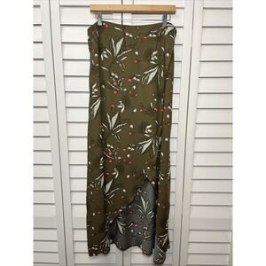 Express Floral Wrap Pull On Rayon Maxi Skirt Size Large Olive Green NWT